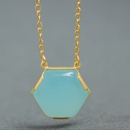 Gold Plated Pendant with Aqua Chalcedony