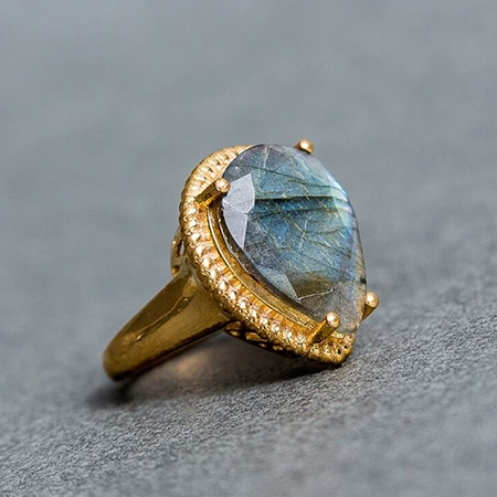 Gold Plated Ring with Labradiorite