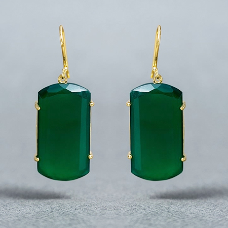 Gold Plated Earring with Green Onyx