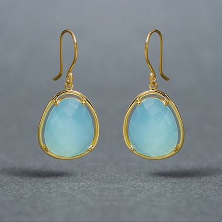 Gold Plated Earring with Aqua Chalacedony
