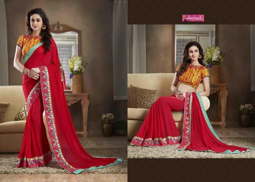 Fancy Partywear Silk Sarees - Georgette Fabric, Embroidered Chiffon Dupatta | Elegant Design, Comfortable Wear