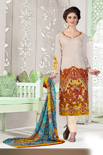 SANTIN Cotton Fancy Suit - Cotton, 2.5 Mtr, Beige | Comfortable Cotton, Elegant Party Wear, Stylish Salwar Suit