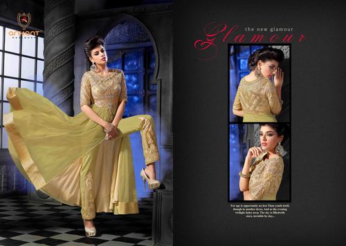 Stylish Anarkali Suit - Georgette Fabric, Floor-Length, Gold, Hand-Embroidered | Elegant Design, Chiffon Dupatta, Comfortable Fit