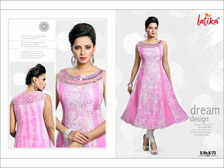 Embroidered Neck Kurtis - Polyester, Knee-Length, Pink | Floral Embroidery, Boat Neck, Sleeveless, Shrink Resistant, Smooth Texture