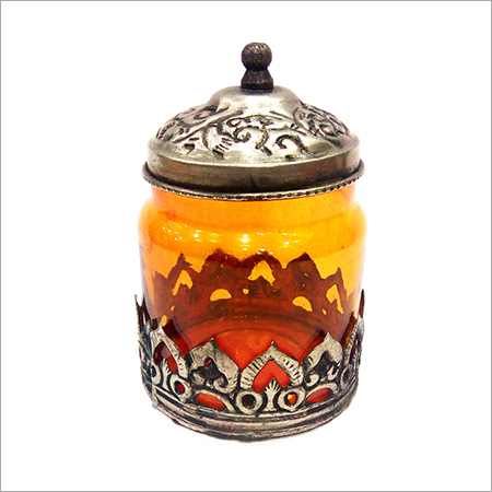 Gift Articles - Glass 4x3 Inches Amber, Screw Lid | Elegant Design, Durable, Handcrafted, Aromatic Ambient Lighting, Antique Finish