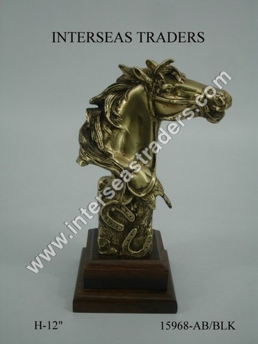 Wood Base Brass Dog Statue