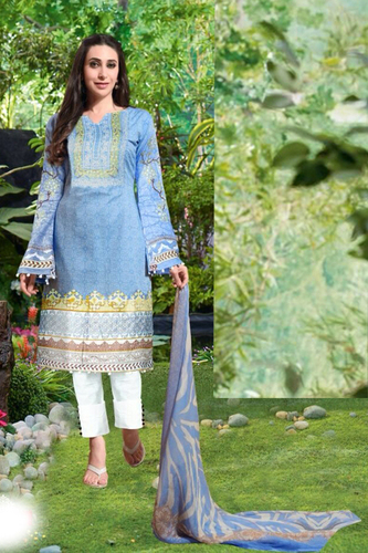 Cotton Style Fancy Suit - Cotton Fabric, 2.5 Mtr, Sky Blue & White | Comfortable Cotton, Stylish Party Wear, Elegant Salwar Suit