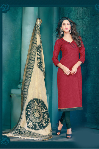 Cotton Style Fancy Suit - Cotton Fabric, 2.5 Mtr, Dark Red | Comfortable Cotton, Party Wear, Elegant Look