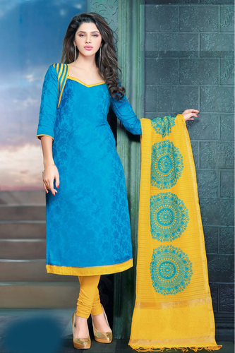 Cotton Style Fancy Suit - Cotton Fabric, 2.5 Mtr, Aqua Blue & Yellow | Party Wear, Elegant Salwar Suit