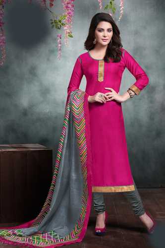 Silk Stylish Suit - Silk Fabric, 2.5 Mtr, Pink & Gray | Stylish, Comfortable, Elegant Party Wear Salwar Suit