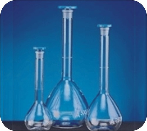 Flask Volumetric With Interchangeable Hollow Stopper - Borosilicate Glass, 5-2000 ml, 10/15-24/25 Stopper Size, ±0.025-0.600 ml Tolerance, Accurate Volume, Laboratory Use