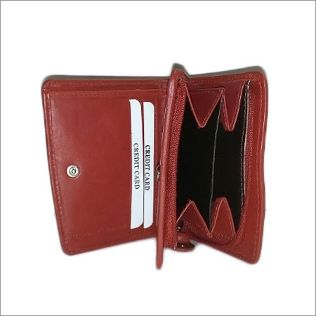Gents Wallet - Leather 8x10 Cm Red, Snap Button Closure, Multiple Card And Coin Pockets