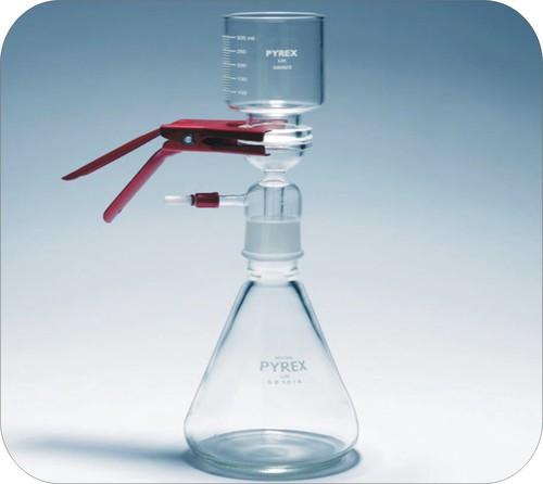 Funnel Filtration System - Borosilicate Glass, 47mm Membrane, 300ml Funnel, 1000ml Flask | Autoclavable, Grade 3 Sintered Disc, Vacuum Connection