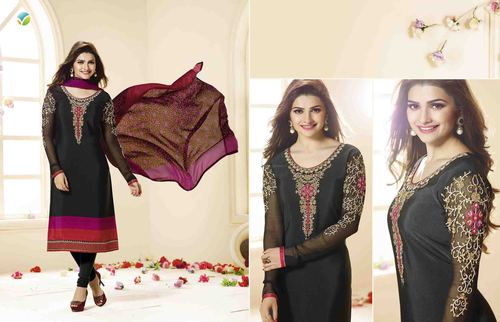 Fancy Chudidar Suit - Jacquard Chiffon Fabric, Black, Lace Border Work | Elegant Style, Soft Fabric, Stylish Look, Perfect Fit, Dupatta Included