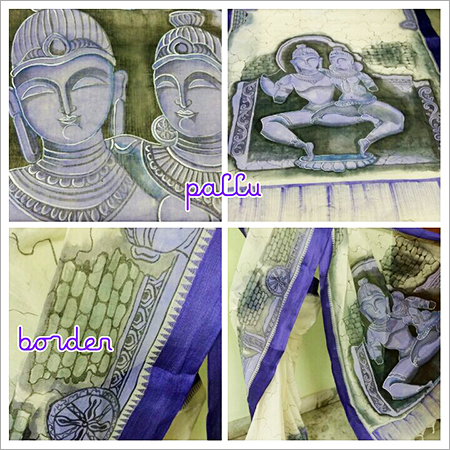 Handloom Cotton Sarees - 5.5m x 1.1m Off-White, Embroidered Border | Soft Cotton, Religious Motifs, Elegant Style