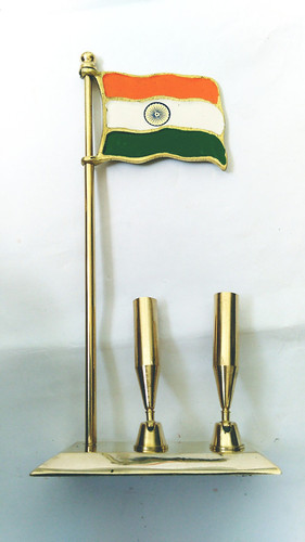 Flag 2 Compartments Brass Pen Stand Handicraft