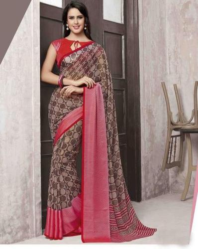 Regular Printed Sarees - Georgette Fabric, 5.5 Meters, Brown | Lightweight, Soft Georgette, Stylish Prints, Comfortable Wear