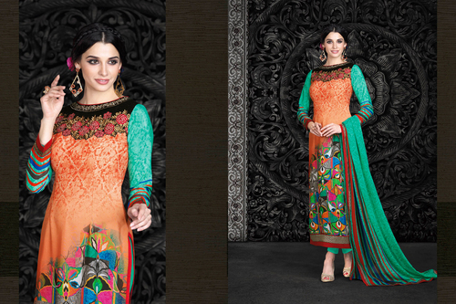 Crape Stylish Suit - Crape Fabric, 2.5 Mtr, Orange | Stylish, Elegant, Comfortable, Party Wear, Versatile