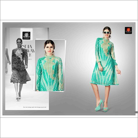 Fancy Kurtis Readymade - Georgette Fabric, Teal, Knee-Length | Embroidered Work, Designer Style, Comfortable Fit