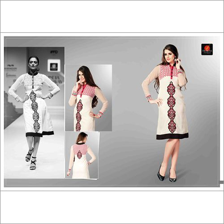 Fancy Kurtis Readymade - Georgette, Off-White | Embroidered Work, Designer Style, Knee-Length, Comfortable Fit