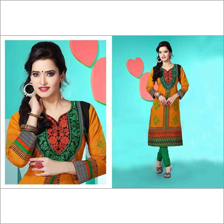 Digital Printed Kurtis - Cotton, 44 Inches, Orange | Stylish Design, Soft Cotton, Vibrant Prints, Comfortable Fit, Three-Quarter Sleeve