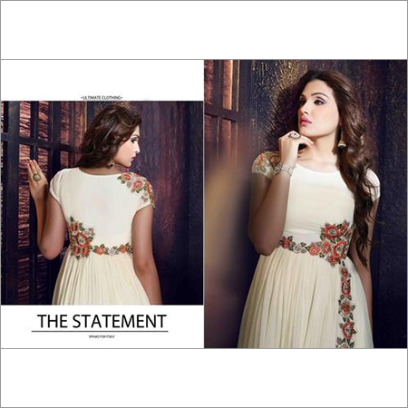 Fancy Anarkali Kurtis - Georgette Fabric, Off-White, Embroidered Design | Stylish, Comfortable, Readymade