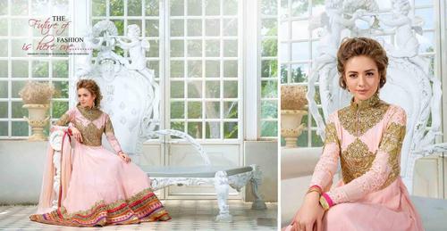 Georgette Anarkali Long Dress - Georgette Chiffon, Pink, Custom Size | Hand Embroidery, Elegant Design, Soft Fabric, Flowy Silhouette, Dupatta Included