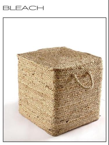 Bleach Pouf - Jute, 14x14 Inches, Natural Color | Lightweight, Suitable for Extra Seating in Office & Home
