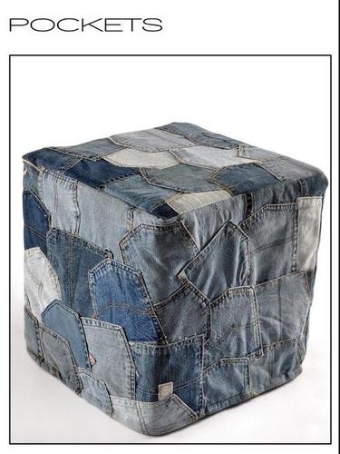 Pockets Pouf - 100% Cotton, 14x14 inches, Blue | Lightweight, Ideal for Office & Home Use, Load Capacity 80 Kgs
