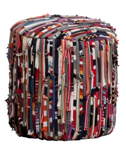 Texture Pouf - 100% Cotton, 14x14 Inches, Multi Color | Light Weight Design, Ideal for Home and Office Use, Luxurious Jute Finish