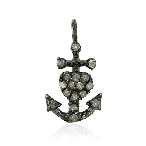 Diamond Silver Anchor Charm Pendant - 925 Sterling Silver, 0.15 Carat Diamond Weight | Unisex Jewelry, Perfect Gift for Parties