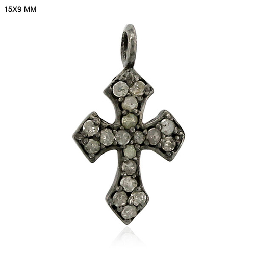Diamond Silver Cross Charm Pendant