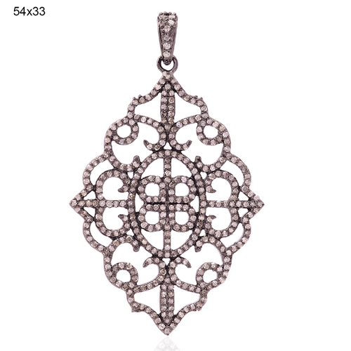 Diamond Silver Designer Pendant - .925 Sterling Silver, Diamond Pave Setting | Elegant Design, Luxury Jewelry