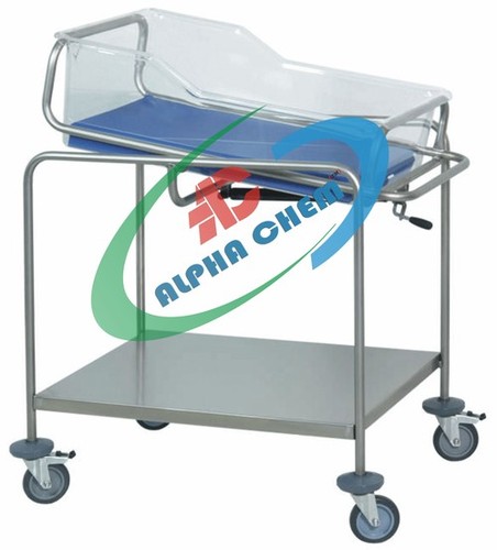 Baby Bassinet with Moulded Crib - Stainless Steel Frame, 810x460x810 mm | Removable Crib, Swivel Castors with Brakes, Easy Cleaning