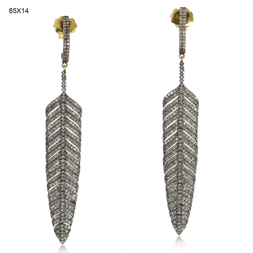 Diamond Feather Dangle Earrings