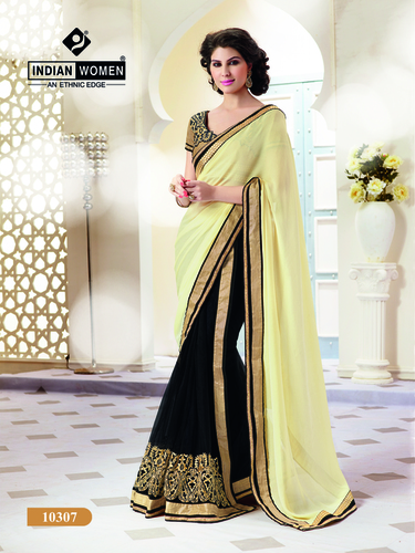 Embroidered Cream Bollywood Sarees