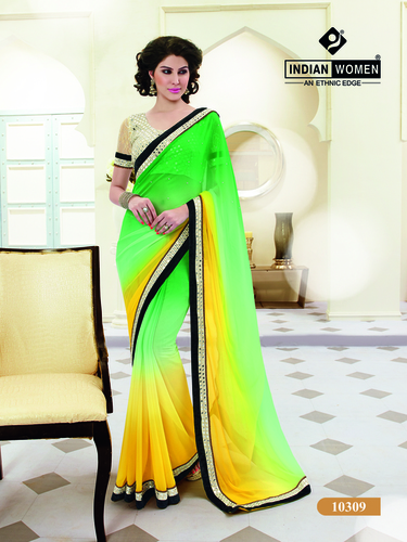Green And Yellow Georgette Saree Designs