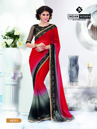 Red And Black Georgette Buy Sarees Online