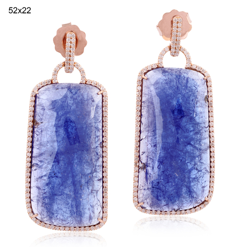 18k Gold Diamond Tanzanite Dangle Earrings