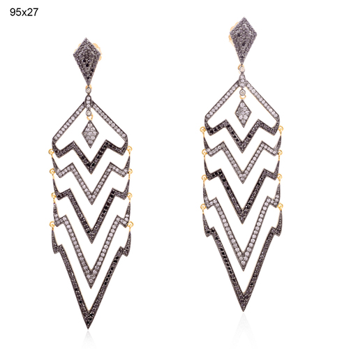 Diamond Pave Gold Dangle Earrings - 18k Gold & .925 Silver, 2-3 Inch Length | Elegant Design, Diamond Accent, Luxury Look