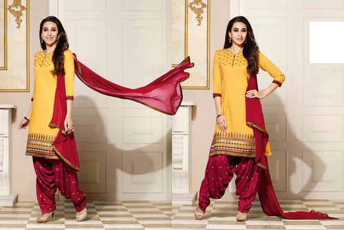 Yellow & Red Lovely Suit - Cotton, 5.5 MTR, Party Wear | Elegant Style, Comfortable Fabric, Customer Choice Sleeves