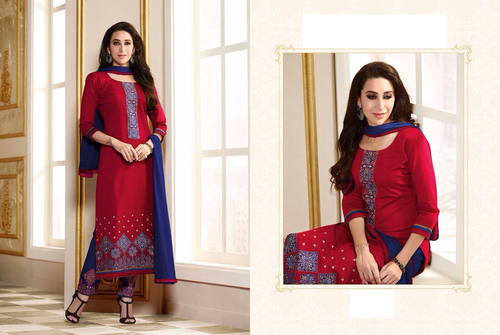 Red & Blue Nice Looking Suit - Cotton, 5.5 MTR, Blue & Red | Elegant Design, Comfortable Cotton, Party Wear, Attractive Prints