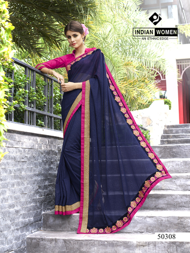 Navy Blue Georgette With Glitter Online Sari