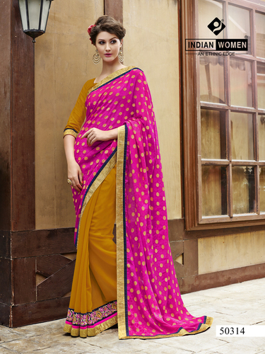 Pink Jacquard & Georgette Party Wear Chiffon Saries