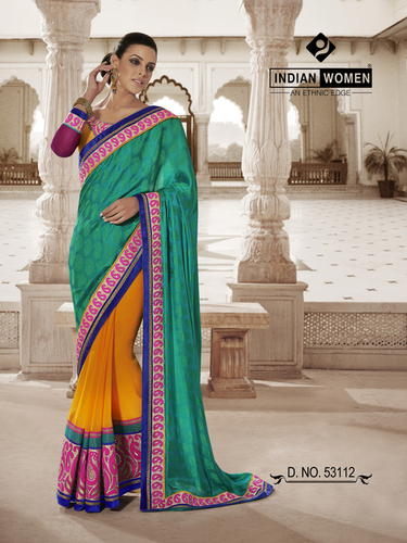Cyan Jacquard Half and Half Sarees