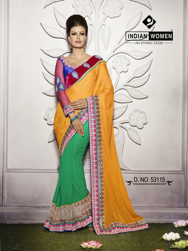 Yellow Jacquard Half and Half Fancy Saree