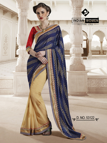 Violet Brasso Half and Half Designer Traditional Sarees - Brasso Fabric, 5.5m, Violet, Raw Silk Embroidered Blouse, 0.90m, Elegant Draped Lightweight