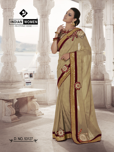 Embellished Light Gold Designer Saree