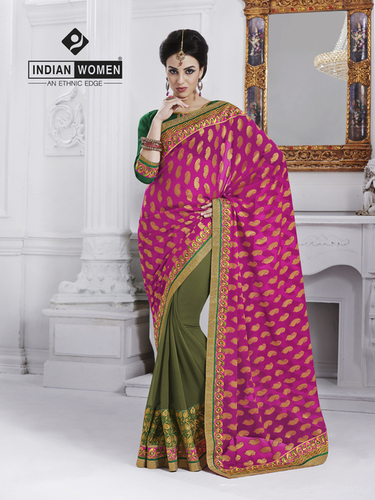 Decent Magenta Georgette Emboroidered Lehenga Sari