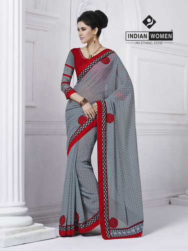 Divine Grey Georgette Designer Saree Blouse Designs